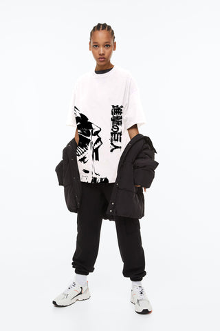 White Womens Attack on Titan Half Sleeve Oversized T-shirt