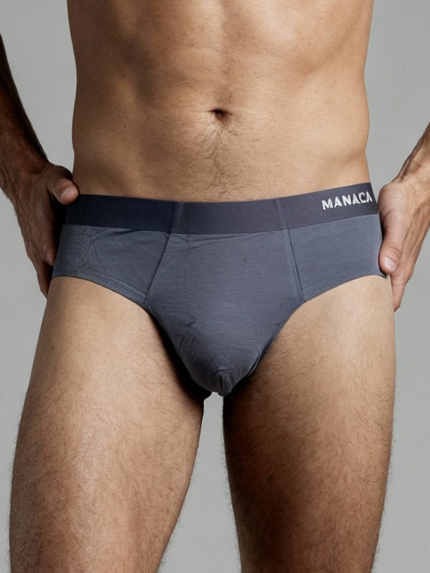 Men V Cut Dark Grey Solid Luxury Elastic Trunk by Manaca