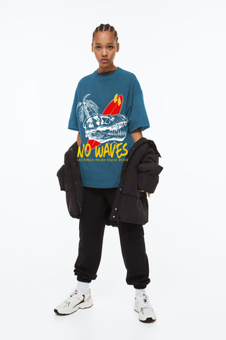 Womens No Waves Graphic Oversized T-shirt