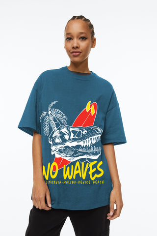 Womens No Waves Graphic Oversized T-shirt