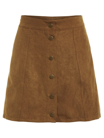 Faux Suede Buttoned Front Skirt