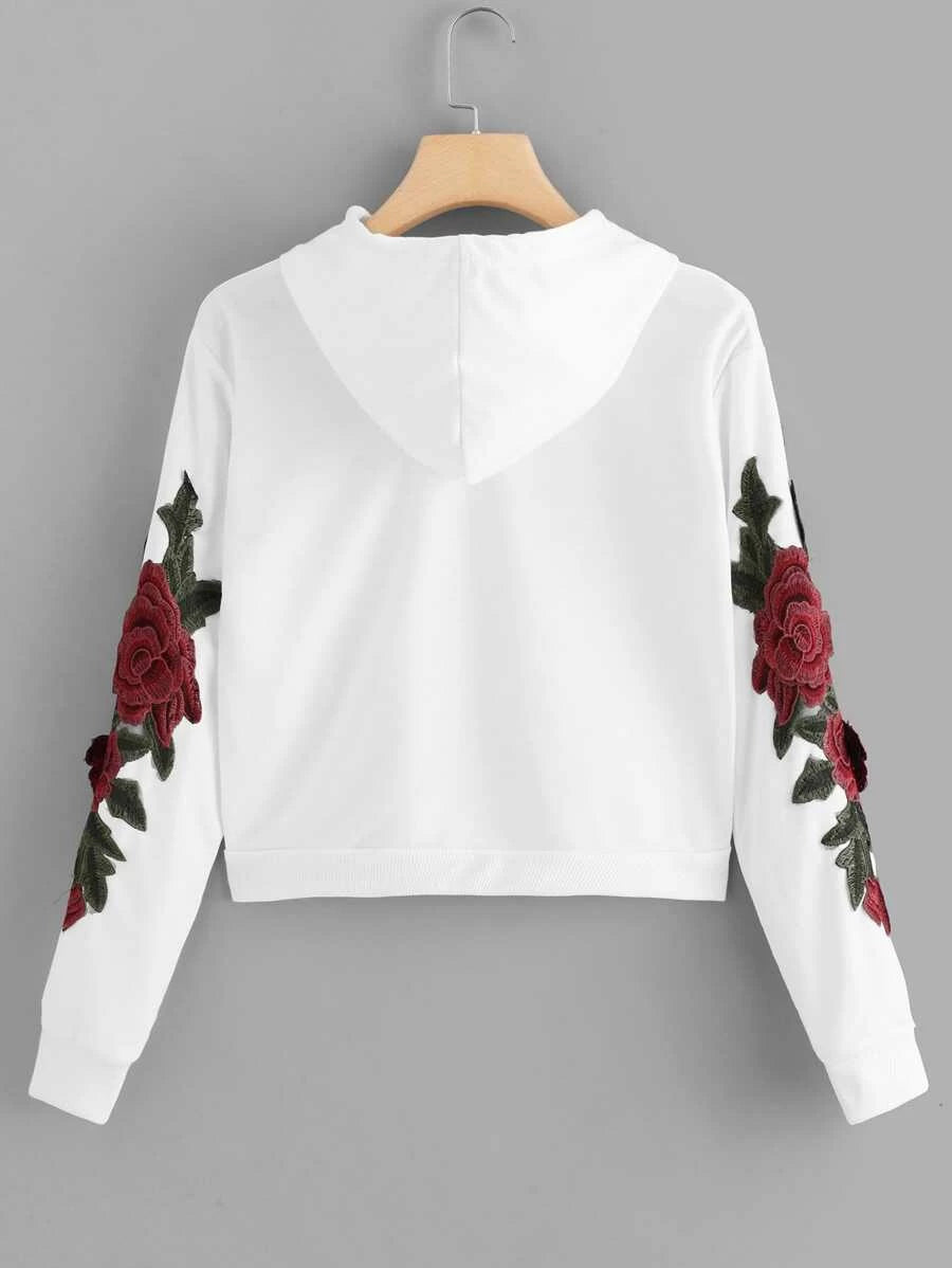 Floral Embroidered Applique Hoodie