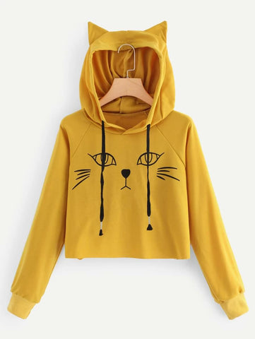 Cat Graphic Hooded Sweatshirt