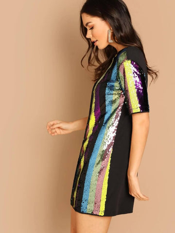 Manaca Striped Sequin Tunic Dress