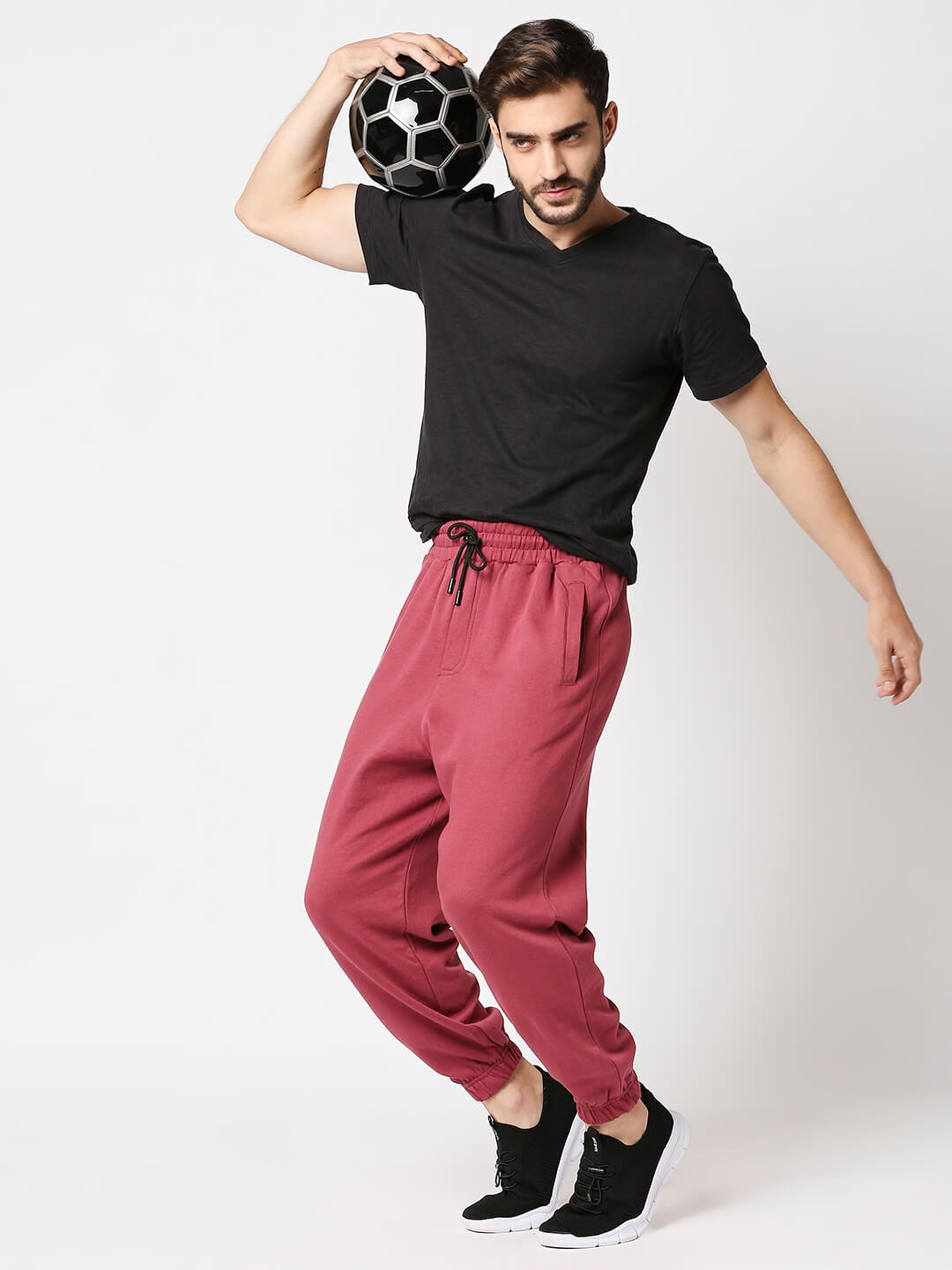 Relaxed Fit Casual Joggers - Dark Pink
