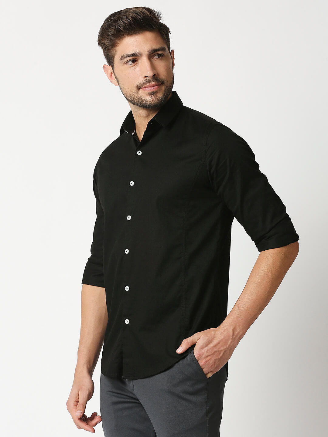 The Manaca Men Plain Shirt - Black