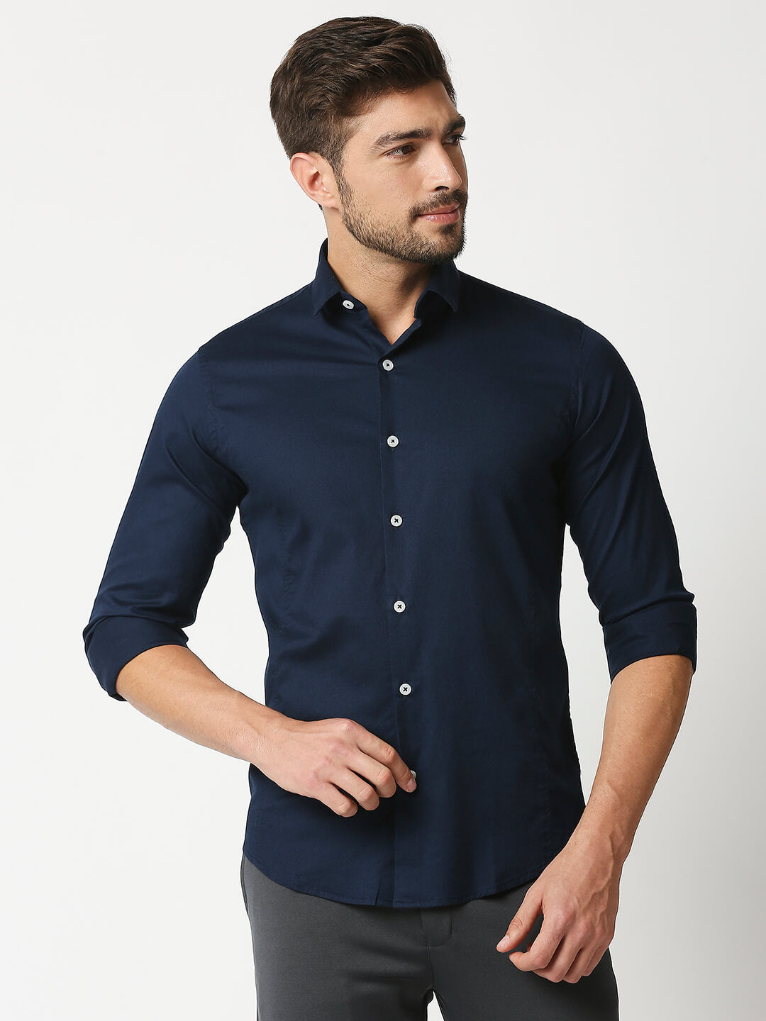 The Manaca Men Plain Shirt - Navy Blue