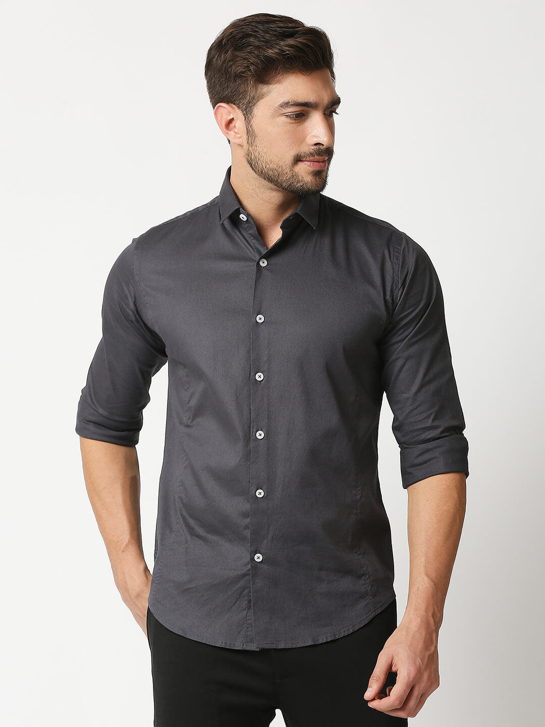 The Manaca Men Plain Shirt - Dark Grey