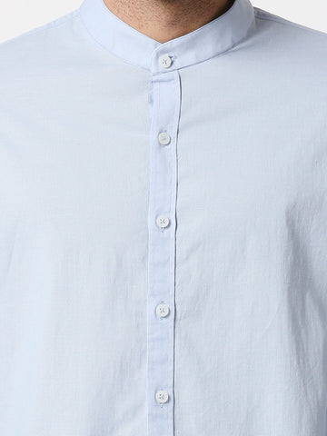 The Manaca Mandarin Collar Plain Shirt - Sky Blue