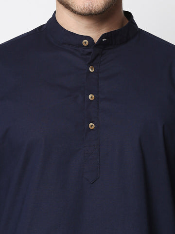 The Manaca Mandarin Collar Plain Shirt - Navy Blue