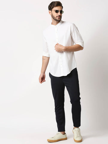 The Manaca Mandarin Collar Plain Shirt - White