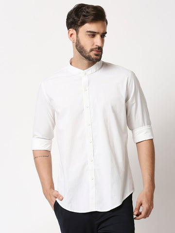 The Manaca Mandarin Collar Plain Shirt - White