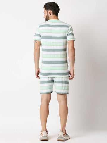 The Manaca Men Stripe Tee with Shorts - White & Peppermint