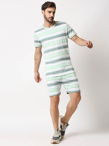 The Manaca Men Stripe Tee with Shorts - White & Peppermint