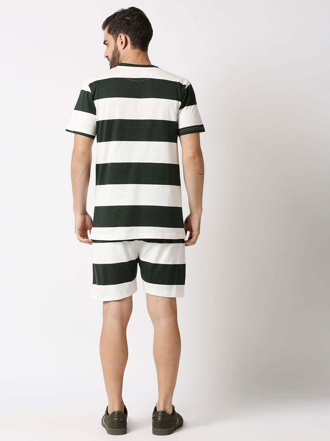 The Manaca Men Stripe Tee with Shorts - Green & White
