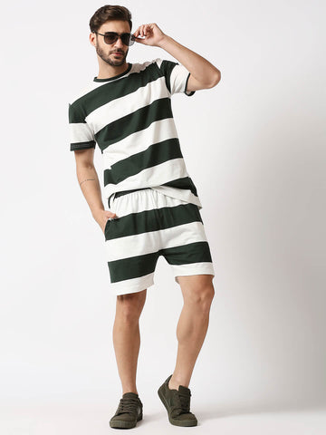 The Manaca Men Stripe Tee with Shorts - Green & White