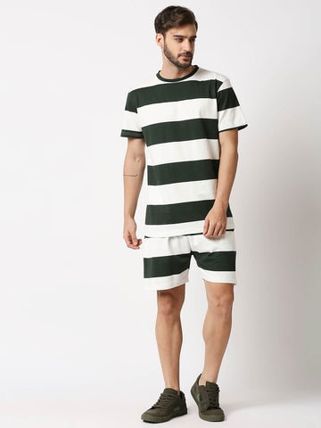 The Manaca Men Stripe Tee with Shorts - Green & White