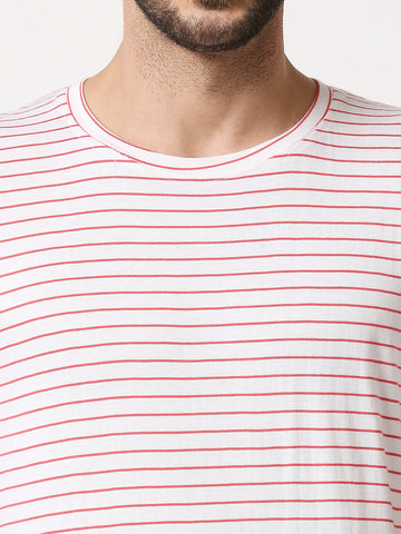 The Manaca Men Stripe Tee with Shorts - White & Red