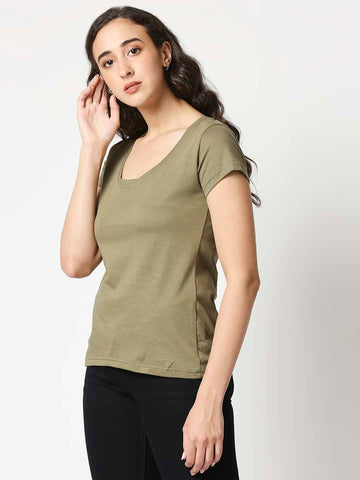 The Manaca Deep Round Neck T-shirt- Olive