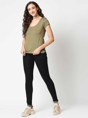 The Manaca Deep Round Neck T-shirt- Olive