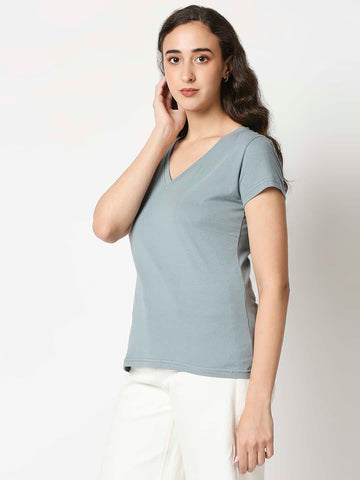 The Manaca Vintage V- neck T-shirt- Light Blue