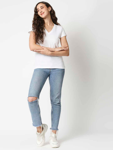 The Manaca Vintage V- neck T-shirt- White