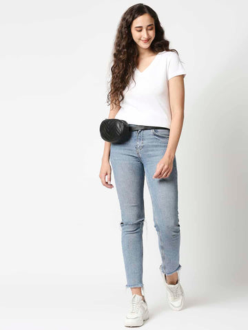 The Manaca Vintage V- neck T-shirt- White