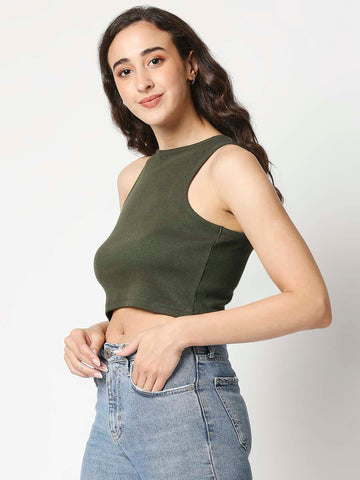The Manaca Rib Crop Top - Olive