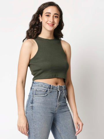 The Manaca Rib Crop Top - Olive
