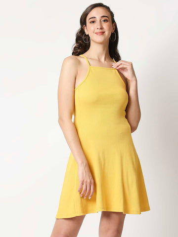 The Manaca Rib Skater Dress - Mustard