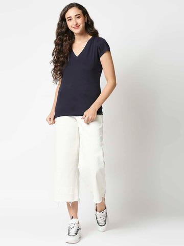 The Manaca Vintage V- neck T-shirt- Navy