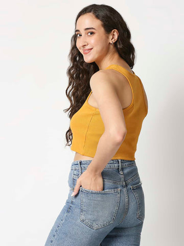 The Manaca Rib Crop Top - Mustard