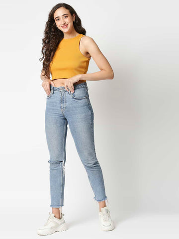 The Manaca Rib Crop Top - Mustard