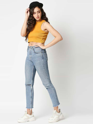 The Manaca Rib Crop Top - Mustard