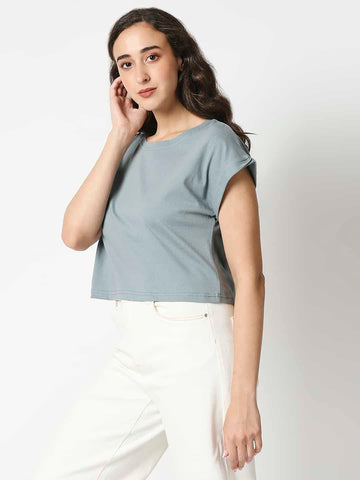 The Manaca Crop Boxy Top - Grey