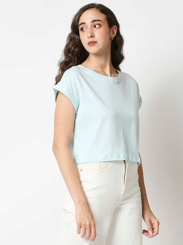 The Manaca Crop Boxy Top - Sky Blue