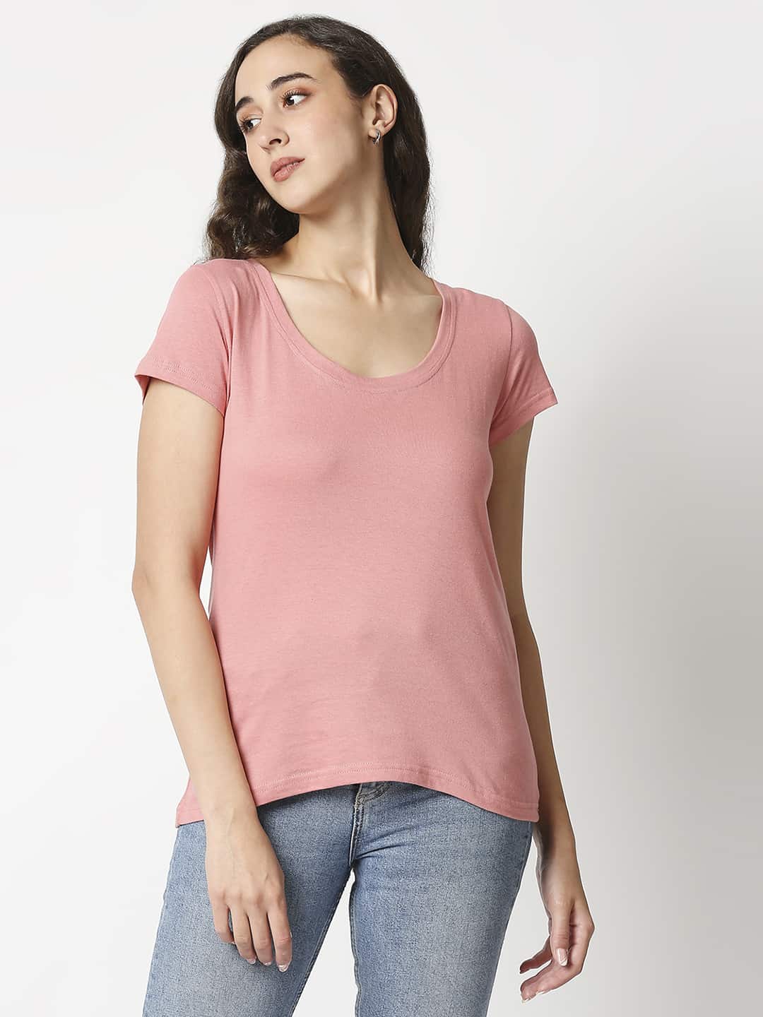 The Manaca Deep Round Neck T-shirt- Pink