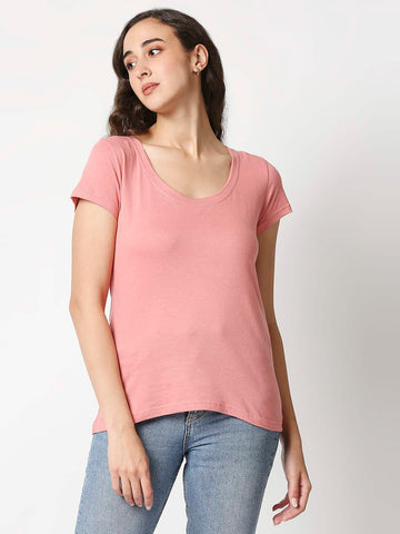The Manaca Deep Round Neck T-shirt- Pink