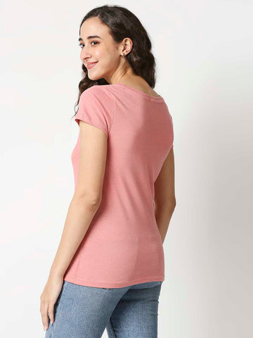 The Manaca Deep Round Neck T-shirt- Pink