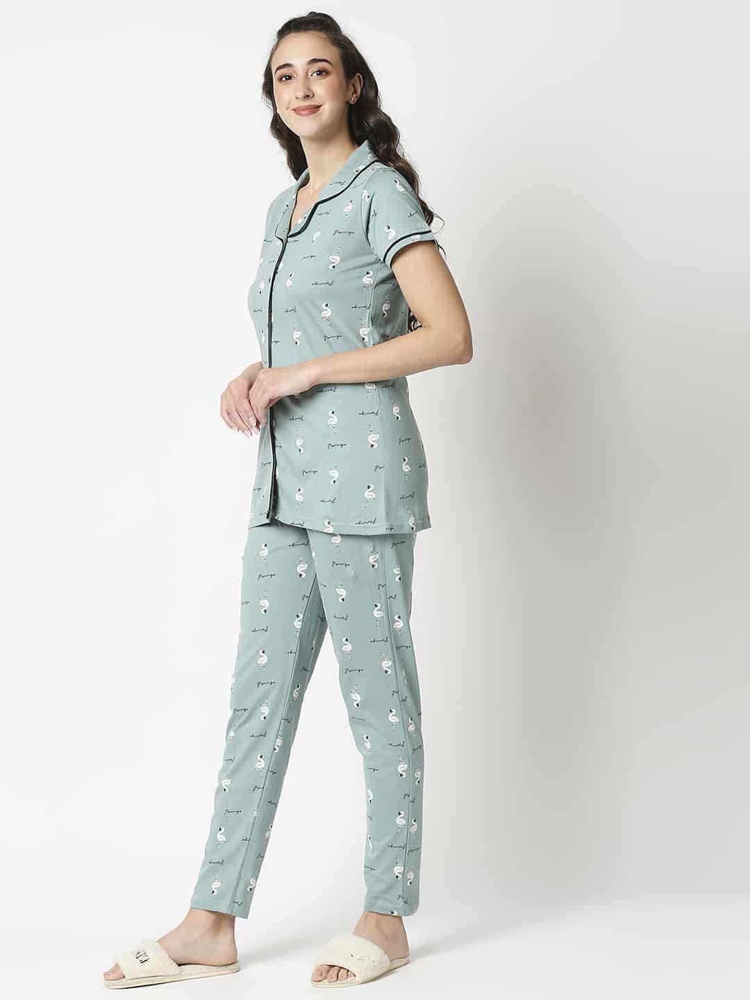 The Manaca Front Open Set Nightwear - Green