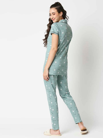 The Manaca Front Open Set Nightwear - Green