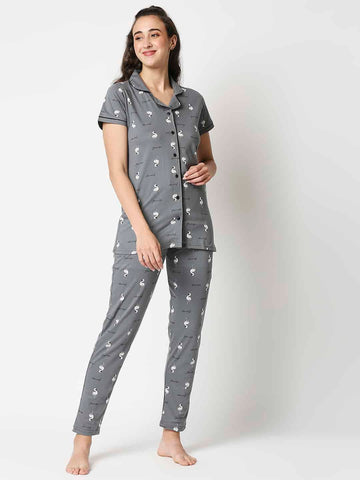 The Manaca Front Open Set Nightwear - Grey
