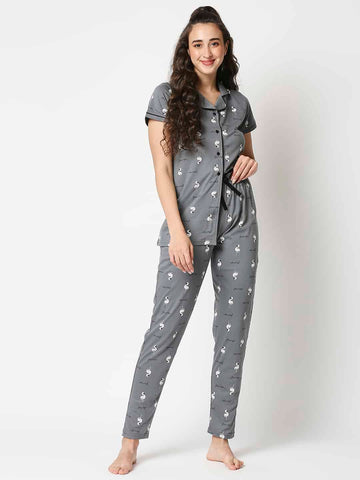 The Manaca Front Open Set Nightwear - Grey