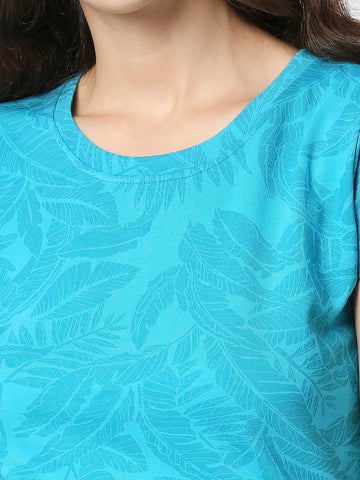 The Manaca Mother Round Neck Set Nightwear - Blue Leaf