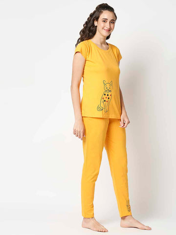 The Manaca Mother Round Neck Set Nightwear - Mustard
