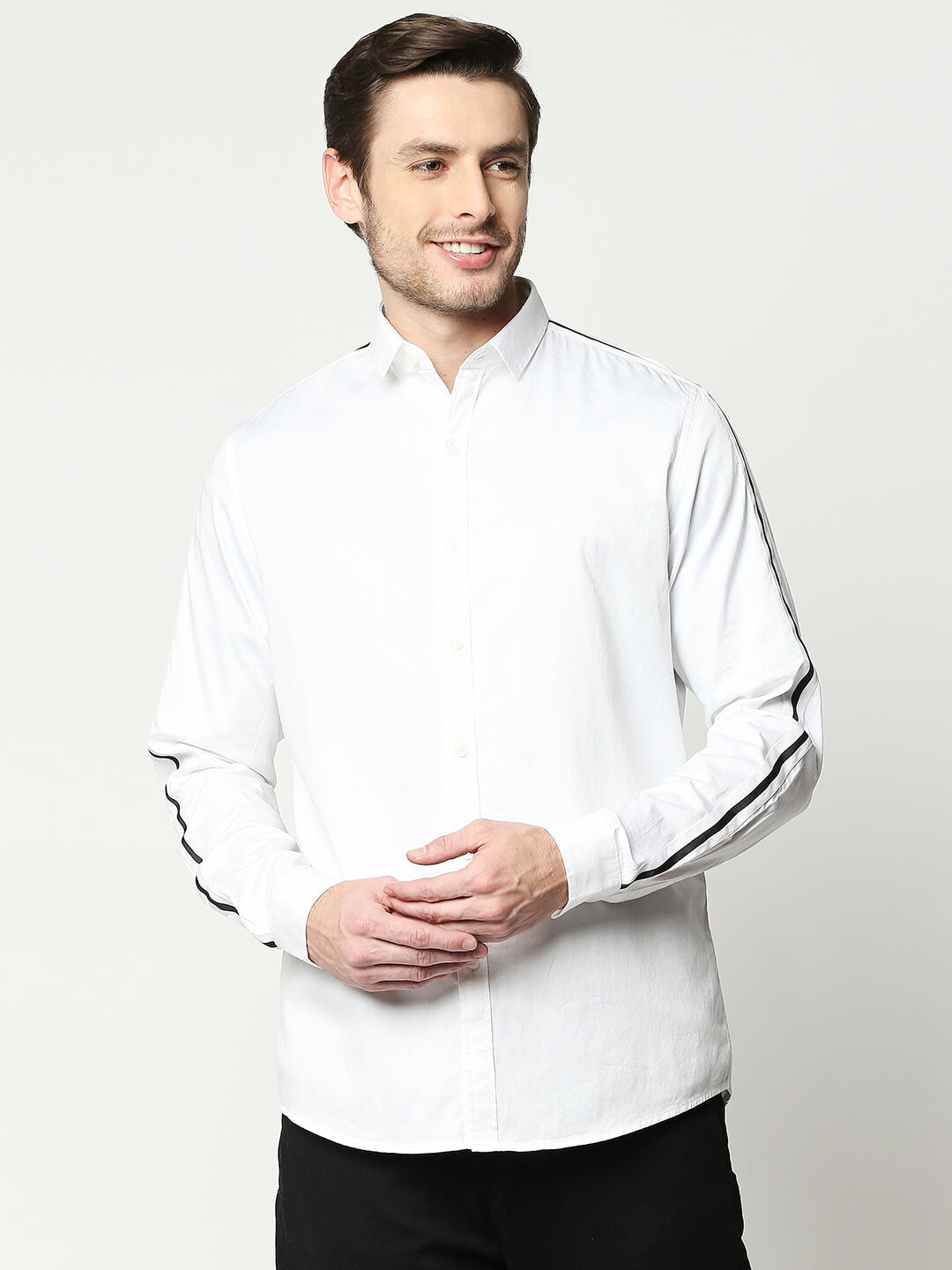 The Manaca Men Partywear Shirt-White & Black Stripe