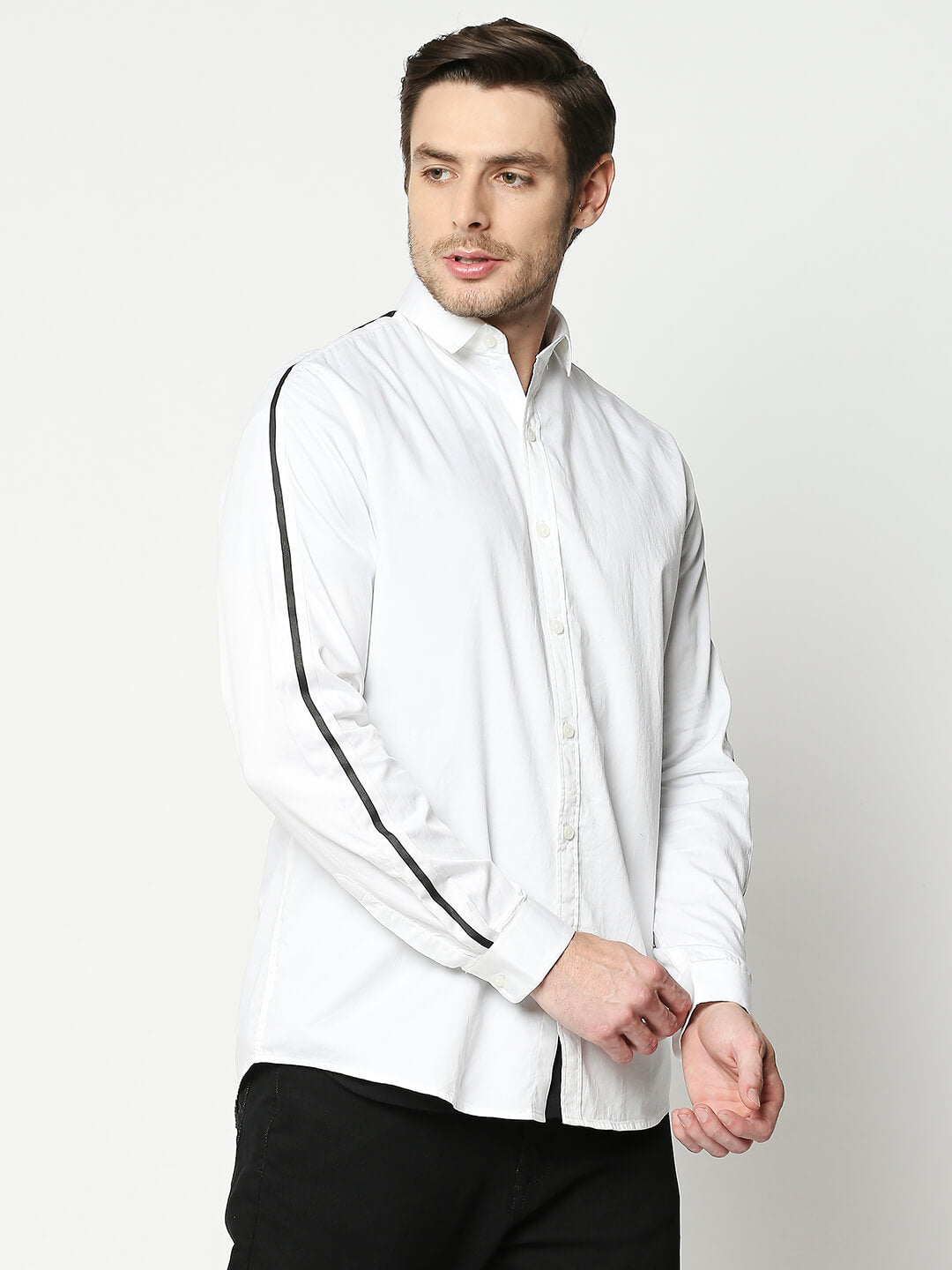 The Manaca Men Partywear Shirt-White & Black Stripe