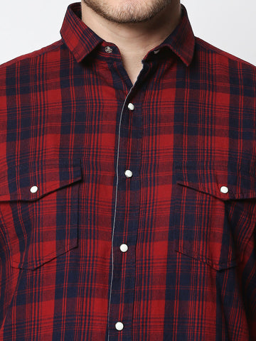 The Manaca Checkered Casual Full Sleeves Shirt-Red Black Checks