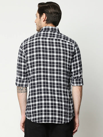 The Manaca Checkered Casual Full Sleeves Shirt-Navy Checks