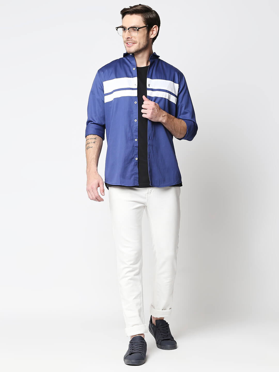 The Manaca Men Partywear Shirt - Blue & White Stripe